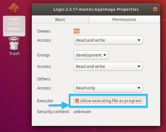 Enabling the AppImage file to be executable