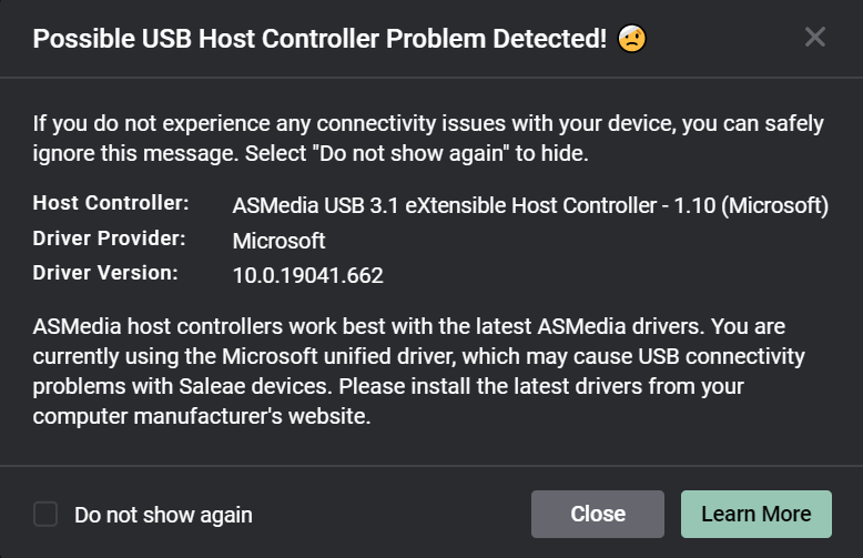 Possible USB Host Controller Problem Detected