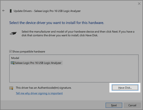 Click "Have Disk…"